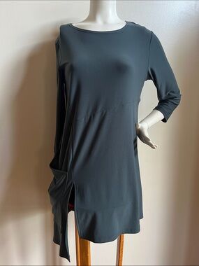 Sympli Slate green lagenlook asymmetrical 3/4 Sleeve Tunic Dress